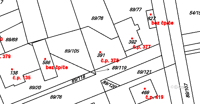 Litol 378, Lysá nad Labem na parcele st. 391 v KÚ Litol, Katastrální mapa