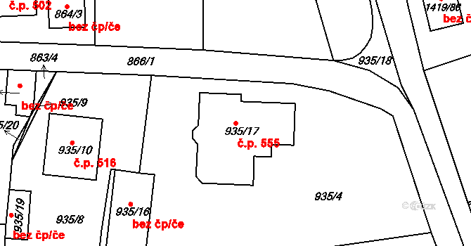 Proboštov 555 na parcele st. 935/17 v KÚ Proboštov u Teplic, Katastrální mapa