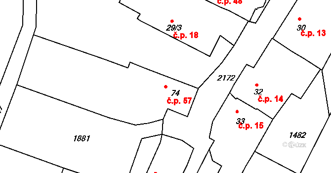 Chotěbudice 57 na parcele st. 74 v KÚ Chotěbudice, Katastrální mapa