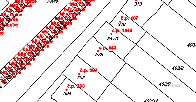 Mařatice 443, Uherské Hradiště na parcele st. 528 v KÚ Mařatice, Katastrální mapa