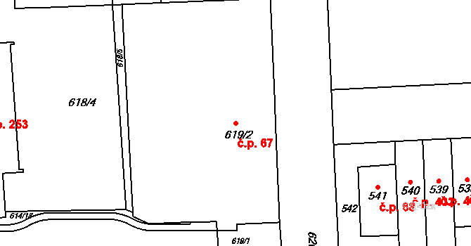 Štýřice 67, Brno na parcele st. 619/2 v KÚ Štýřice, Katastrální mapa