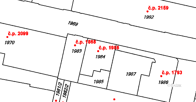Tábor 1958 na parcele st. 1984 v KÚ Tábor, Katastrální mapa