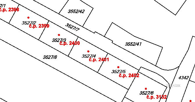 Teplice 2402 na parcele st. 3527/5 v KÚ Teplice, Katastrální mapa