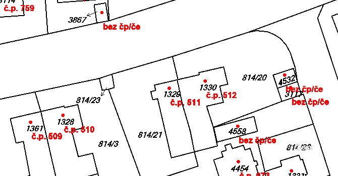 Plzeňské Předměstí 511, Rokycany na parcele st. 1329 v KÚ Rokycany, Katastrální mapa