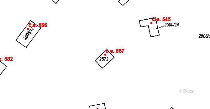 Káraný 557 na parcele st. 2573 v KÚ Káraný, Katastrální mapa
