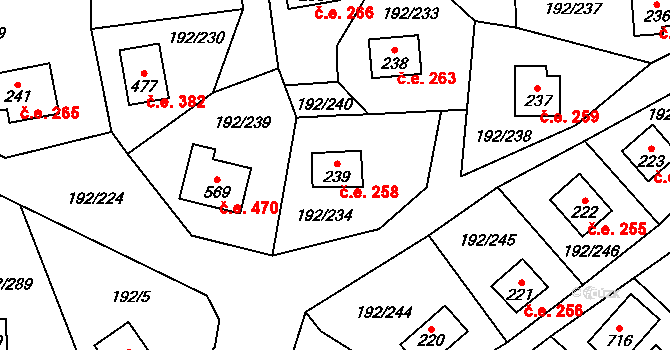 Dřenice 258, Cheb na parcele st. 239 v KÚ Dřenice u Chebu, Katastrální mapa