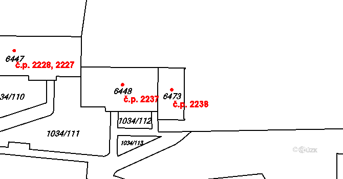 Cheb 2238 na parcele st. 6473 v KÚ Cheb, Katastrální mapa