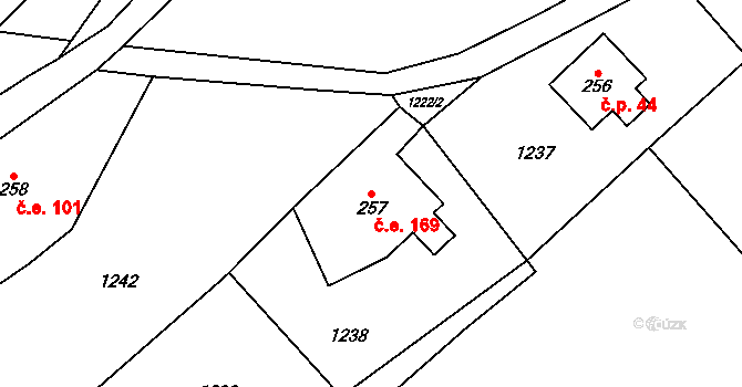 Háj 169, Loučná pod Klínovcem na parcele st. 257 v KÚ Háj u Loučné pod Klínovcem, Katastrální mapa