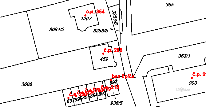 Jílové 258 na parcele st. 459 v KÚ Jílové u Děčína, Katastrální mapa