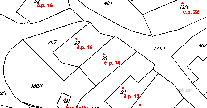 Vítkovice 14, Klatovy na parcele st. 26 v KÚ Kvaslice, Katastrální mapa