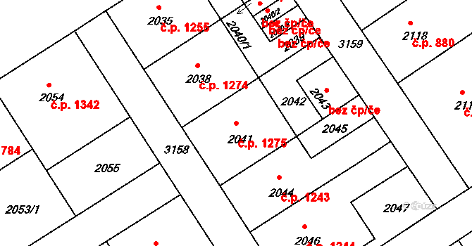 Nusle 1275, Praha na parcele st. 2041 v KÚ Nusle, Katastrální mapa