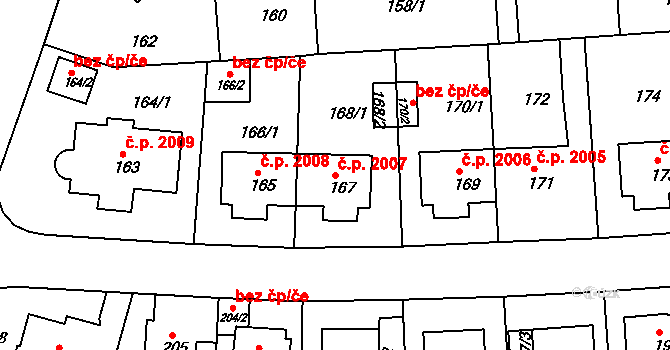 Komořany 2007, Praha na parcele st. 167 v KÚ Komořany, Katastrální mapa