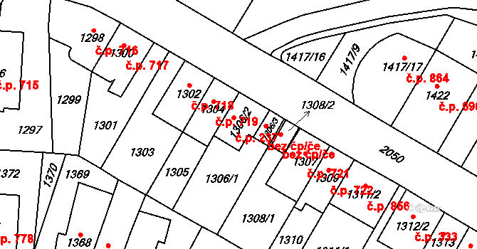 Vysočany 237, Praha na parcele st. 1306/2 v KÚ Vysočany, Katastrální mapa
