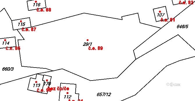 Líchovy 89, Dublovice na parcele st. 29/1 v KÚ Líchovy, Katastrální mapa