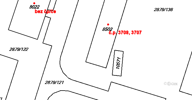 Hodonín 3707,3708 na parcele st. 8502 v KÚ Hodonín, Katastrální mapa