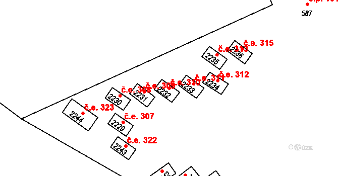 Sezimovo Ústí 310 na parcele st. 2232 v KÚ Sezimovo Ústí, Katastrální mapa