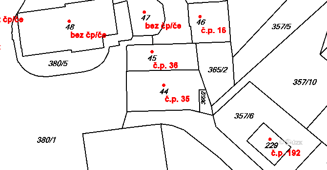Malé Svatoňovice 35 na parcele st. 44 v KÚ Malé Svatoňovice, Katastrální mapa