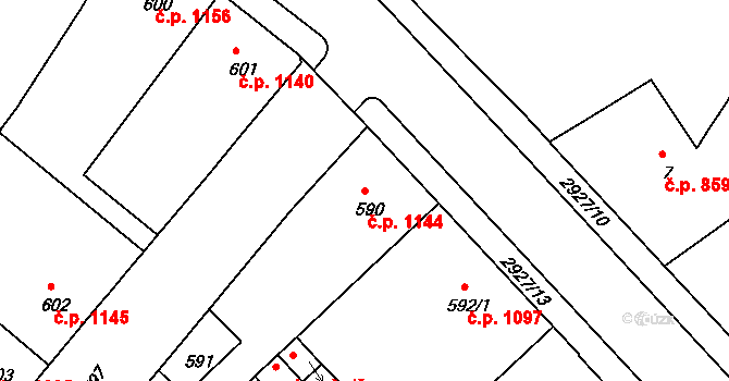 Rumburk 1 1144, Rumburk na parcele st. 590 v KÚ Rumburk, Katastrální mapa