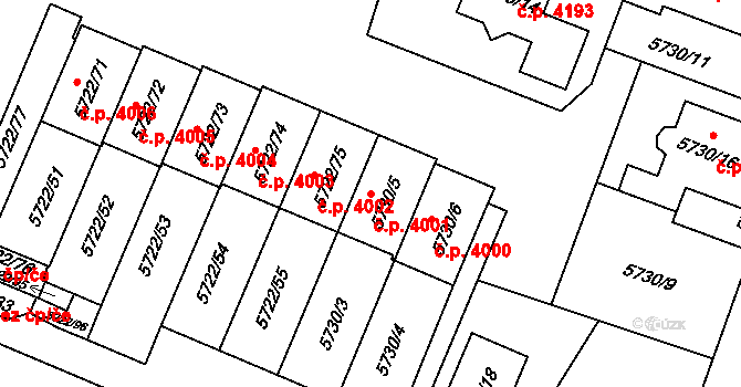 Prostějov 4001 na parcele st. 5730/5 v KÚ Prostějov, Katastrální mapa