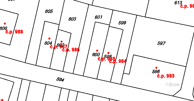 Šumbark 985, Havířov na parcele st. 600 v KÚ Šumbark, Katastrální mapa