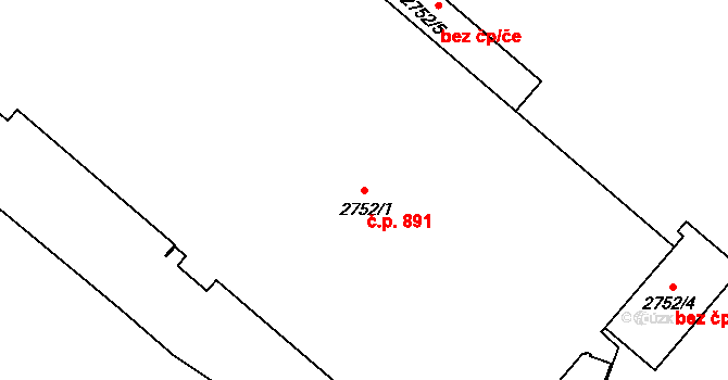 Prostřední Suchá 891, Havířov na parcele st. 2752/1 v KÚ Prostřední Suchá, Katastrální mapa
