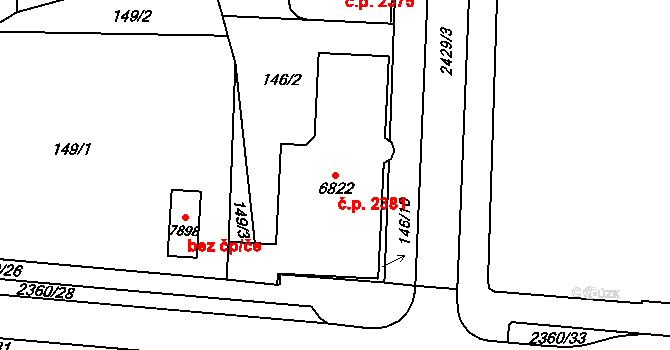 Cheb 2381 na parcele st. 6822 v KÚ Cheb, Katastrální mapa