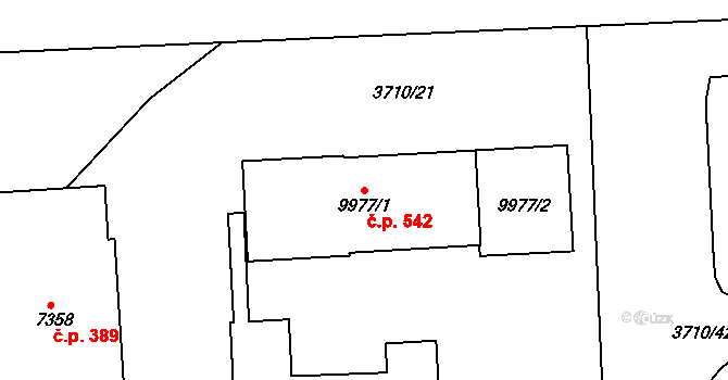 Polabiny 542, Pardubice na parcele st. 9977/1 v KÚ Pardubice, Katastrální mapa