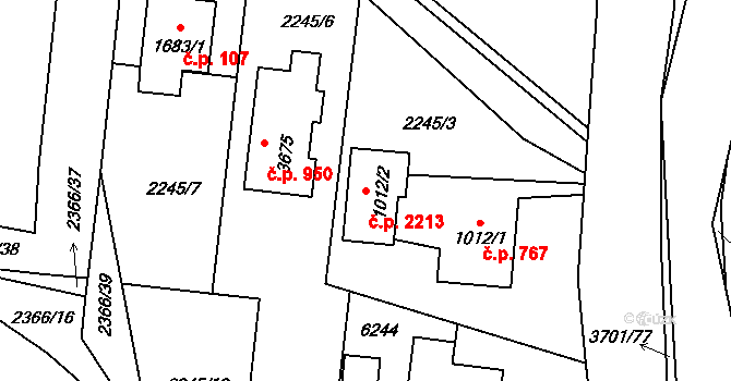 Rožnov pod Radhoštěm 2213 na parcele st. 1012/2 v KÚ Rožnov pod Radhoštěm, Katastrální mapa