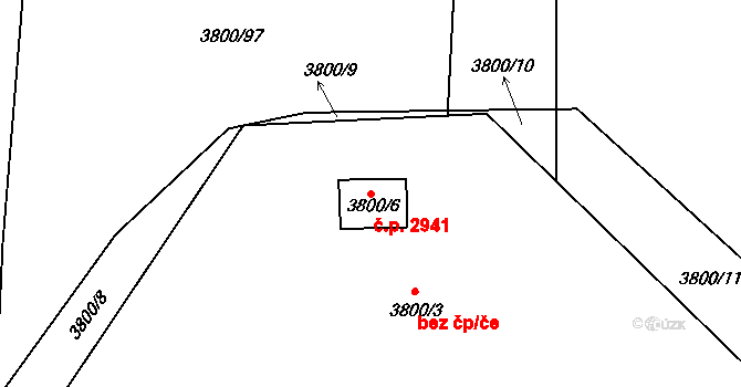 Louny 2941 na parcele st. 3800/6 v KÚ Louny, Katastrální mapa