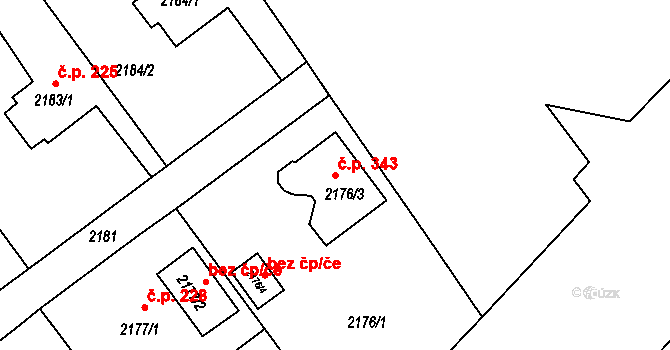 Dolní Suchá 343, Havířov na parcele st. 2176/3 v KÚ Dolní Suchá, Katastrální mapa