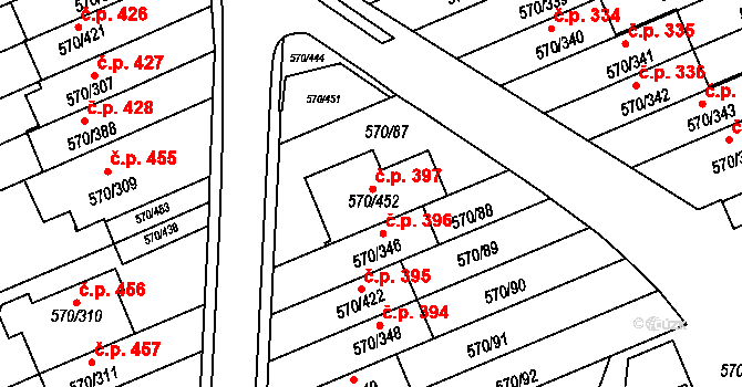 Žďár nad Sázavou 2 397, Žďár nad Sázavou na parcele st. 570/452 v KÚ Zámek Žďár, Katastrální mapa