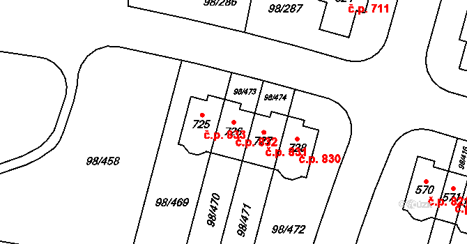 Bašť 832 na parcele st. 726 v KÚ Bašť, Katastrální mapa
