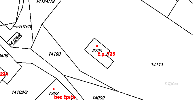 Hovězí 735 na parcele st. 2720 v KÚ Hovězí, Katastrální mapa