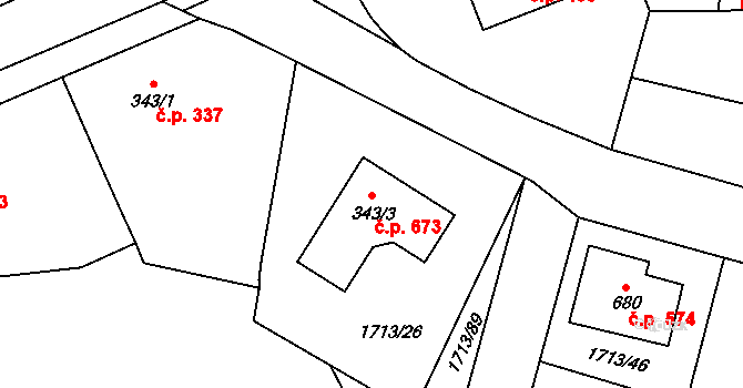 Lomnice nad Lužnicí 673 na parcele st. 343/3 v KÚ Lomnice nad Lužnicí, Katastrální mapa