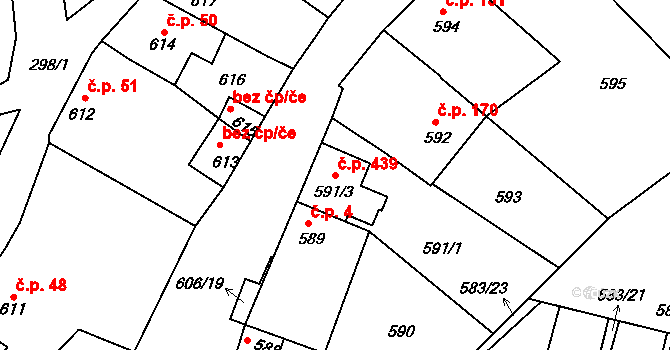Lipůvka 439 na parcele st. 591/3 v KÚ Lipůvka, Katastrální mapa