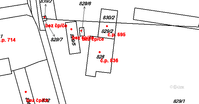 Dolní Kounice 836 na parcele st. 828 v KÚ Dolní Kounice, Katastrální mapa