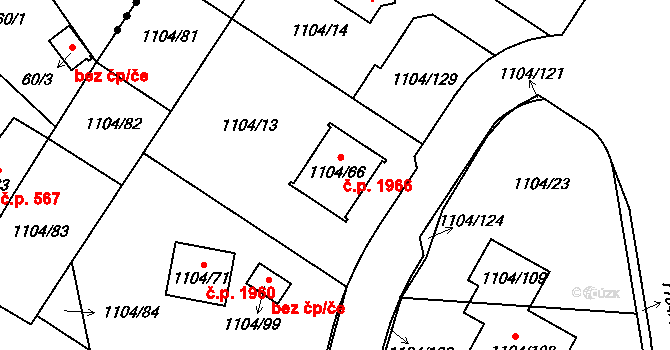 Trnovany 1966, Teplice na parcele st. 1104/66 v KÚ Teplice-Trnovany, Katastrální mapa