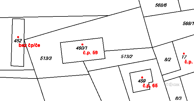 Přestavlky u Čerčan 59 na parcele st. 460/1 v KÚ Přestavlky u Čerčan, Katastrální mapa