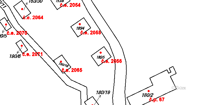 Červený Hrádek 2056, Jirkov na parcele st. 180/5 v KÚ Červený Hrádek u Jirkova, Katastrální mapa