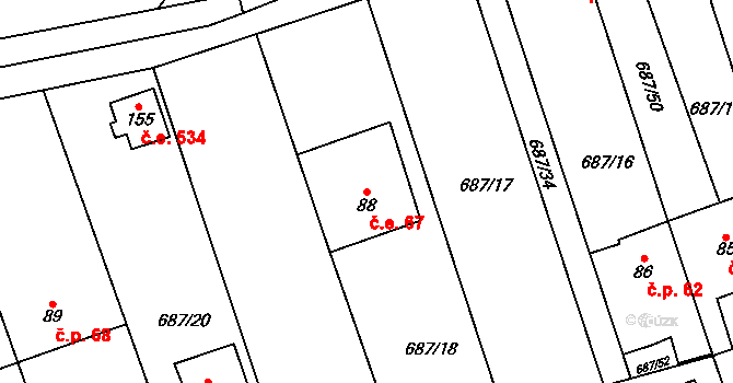 Hamry 67, Plumlov na parcele st. 88 v KÚ Hamry, Katastrální mapa