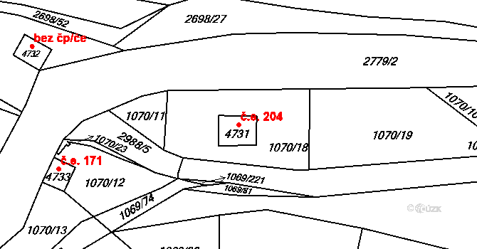 Bílé Předměstí 204, Pardubice na parcele st. 4731 v KÚ Pardubice, Katastrální mapa