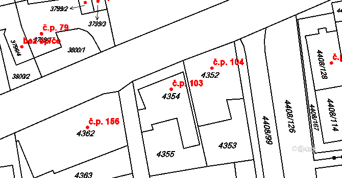 Pustkovec 103, Ostrava na parcele st. 4354 v KÚ Pustkovec, Katastrální mapa