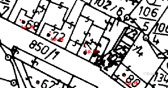 Heřmaň 67 na parcele st. 74 v KÚ Heřmaň, Katastrální mapa