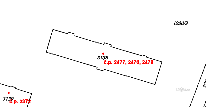 Zábřeh 2476,2477,2478, Ostrava na parcele st. 3135 v KÚ Zábřeh nad Odrou, Katastrální mapa