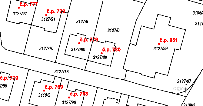 Bystřice nad Pernštejnem 780 na parcele st. 3127/89 v KÚ Bystřice nad Pernštejnem, Katastrální mapa