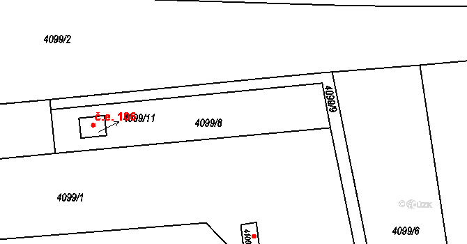 Louny 106 na parcele st. 4099/11 v KÚ Louny, Katastrální mapa