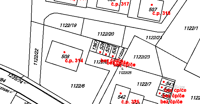Hronov 46490868 na parcele st. 528 v KÚ Zbečník, Katastrální mapa