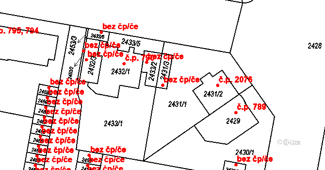 České Budějovice 46889868 na parcele st. 2431/3 v KÚ České Budějovice 3, Katastrální mapa