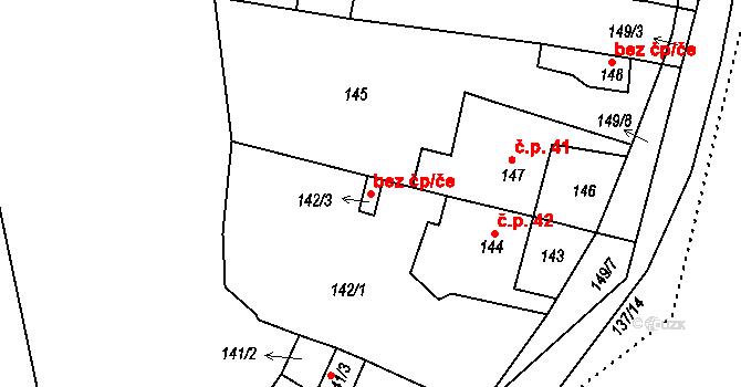 Trmice 47815868 na parcele st. 142/3 v KÚ Koštov, Katastrální mapa