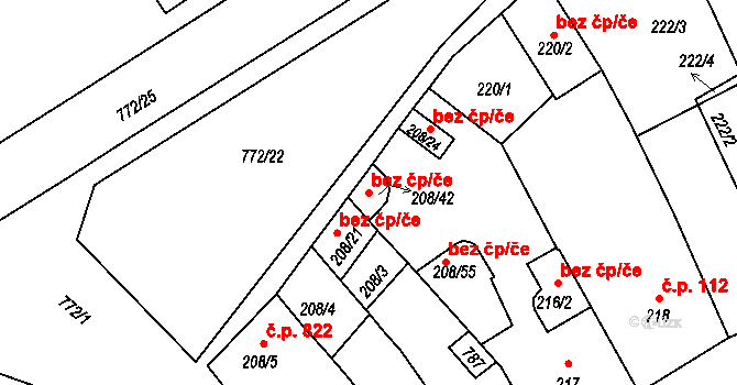 Holešov 47960868 na parcele st. 208/42 v KÚ Holešov, Katastrální mapa